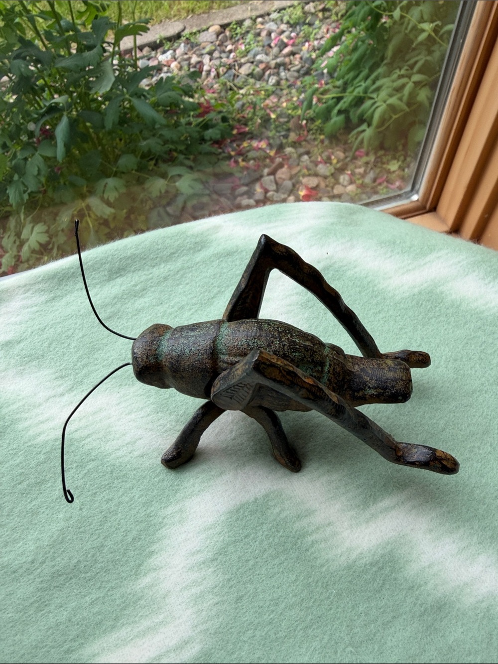 Vintage solid bronze or brass metal grasshopper decor 5” long brown green color